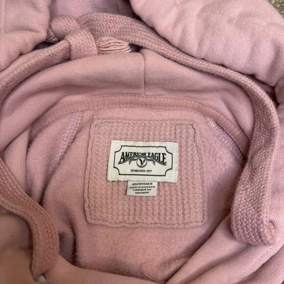 American Eagle Women’s Hoodie Pink Size XS Pullover Front Pocket Split Hem - Picture 5 of 7
